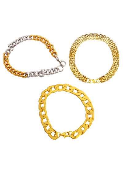 Menjewell Stylish Link Bracelet & Light Dual Tone Link Bracelet Combo For Men & Boys